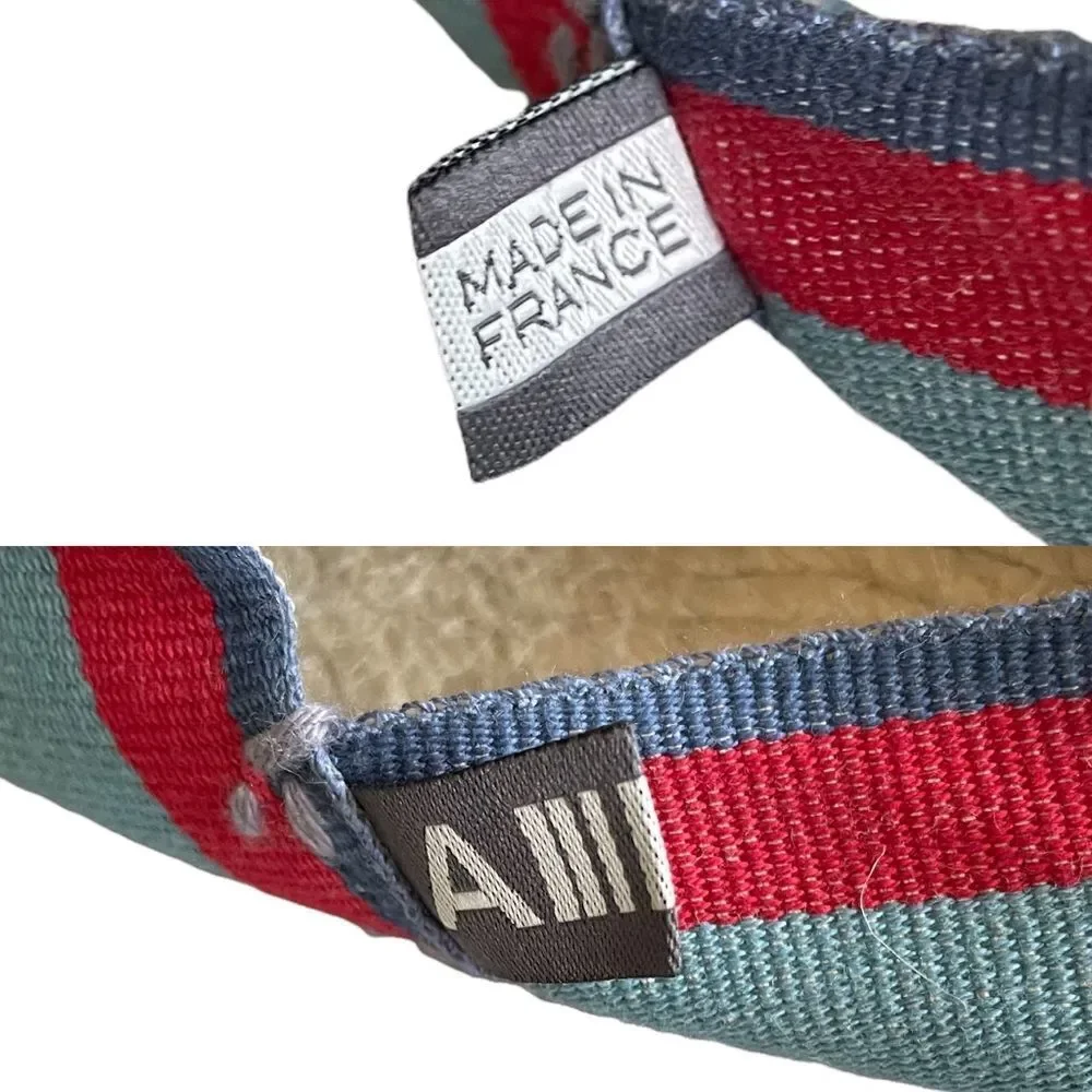ARTISANAT FRANCAIS Striped Flat Slip-On Espadrilles Loafers Sandals Blue Red 40